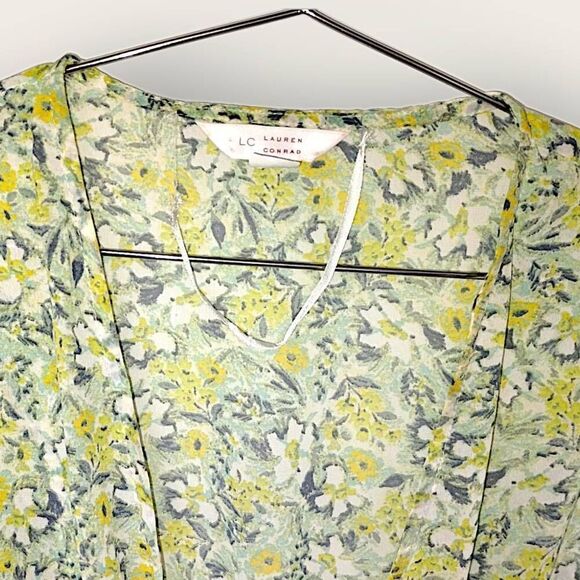 Lauren Conrad Womens Coverup Butter Yellow Green Floral Sheer Waist Tie Beachy - Picture 7 of 12